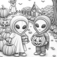Aliens celebrating Halloween