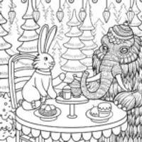 Rabbit and woolly mammoth tea party