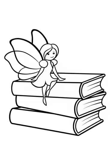 A coloring page of Fairy detective exploring books