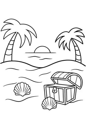 Treasure hunt at the beach coloring pages