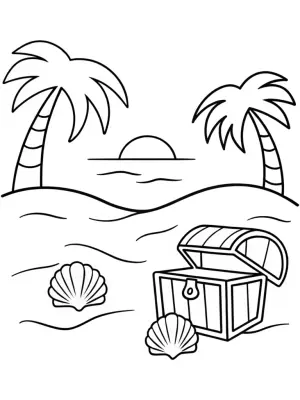 Treasure hunt at the beach coloring pages