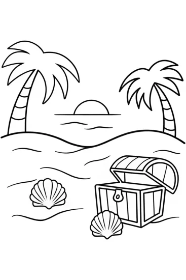 A coloring page of Treasure hunt at the beach