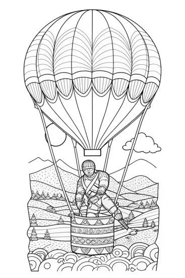 A coloring page of Captain America hot air balloon adventure