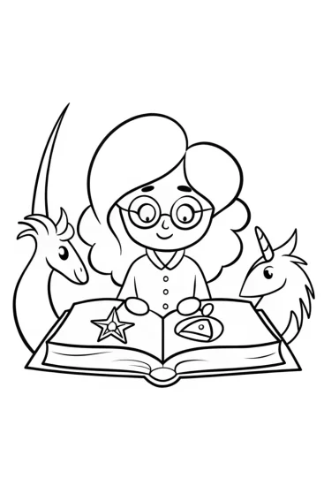 A coloring page of Mirabel sketching magical animals