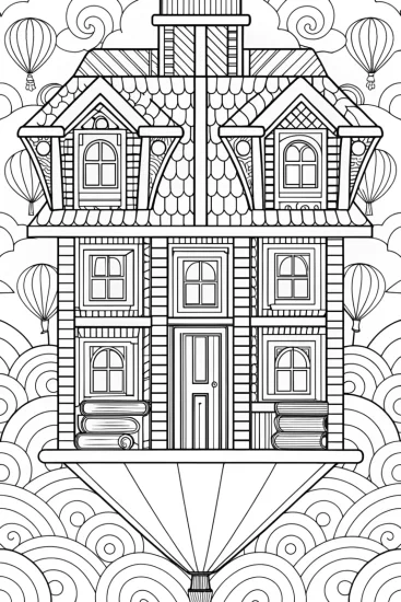 A coloring page of Evelyn’s floating library