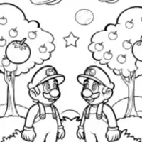 Mario and Luigi in a cosmic orchard