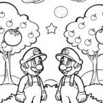 Mario and Luigi in a cosmic orchard