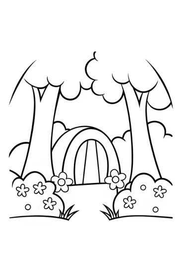 A coloring page of Banban discovers a magical glade