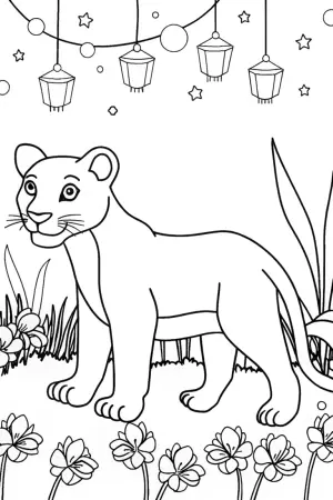 Black Panther in a magical garden coloring pages