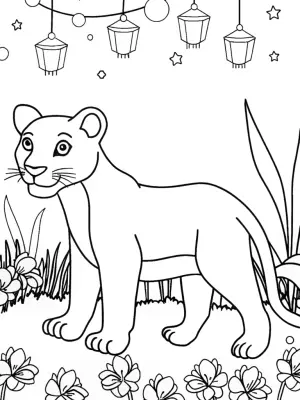 Black Panther in a magical garden coloring pages