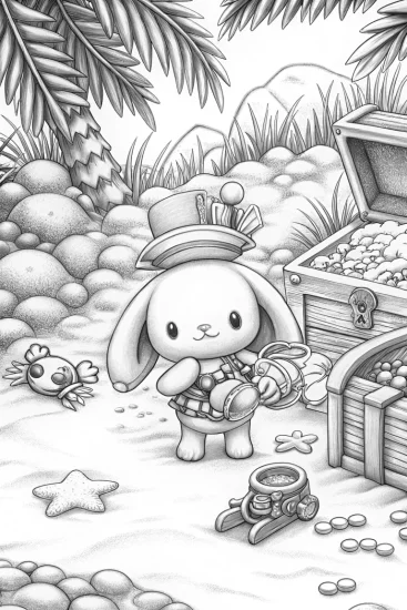 A coloring page of Cinnamoroll treasure hunt adventure
