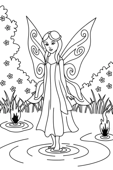 A coloring page of Fairy alchemist at the elemental springs