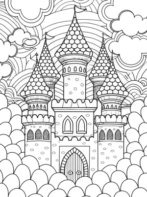 Squishmallows in a cloud castle coloring pages
