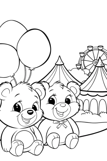 A coloring page of Care Bears at the Cosmic Carnival