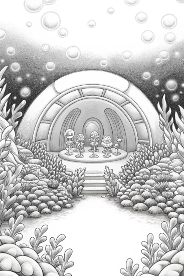 A coloring page of Legendary Pokémon underwater concert
