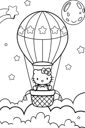 Hello Kitty’s celestial balloon voyage coloring pages