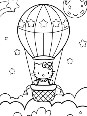 Hello Kitty’s celestial balloon voyage coloring pages