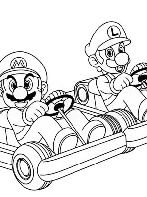 Mario and Luigi racing in safari karts coloring pages