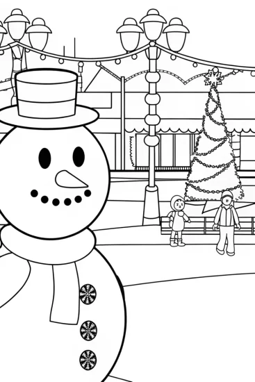 A coloring page of Winter carnival with snowman