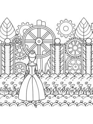Princess in a mechanical garden coloring pages