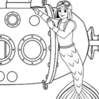Mermaid mechanic fixing a submarine