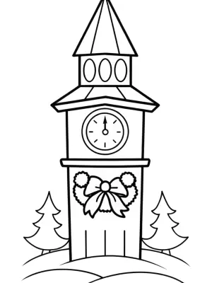 Clock tower Christmas celebration coloring pages
