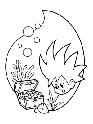 Goku exploring underwater treasures coloring pages