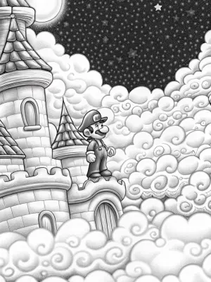 Mario floating in a cloud castle coloring pages