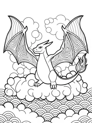 Charizard flying through clouds coloring pages