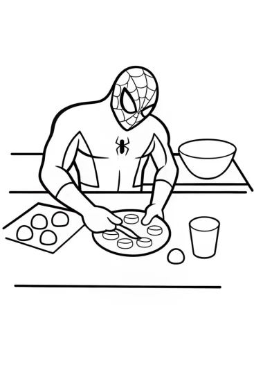 A coloring page of Spider-Man cooking challenge