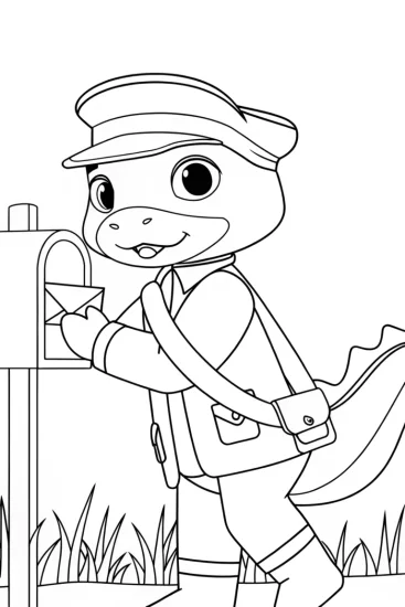 A coloring page of Axolotl delivering mail