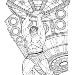 Hulk lifting a spaceship panel