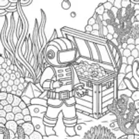 Monster exploring underwater treasures