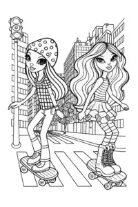 Bratz dolls skateboarding in the city