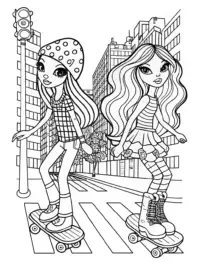 Bratz dolls skateboarding in the city