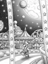 Mario racing in a cosmic carnival
