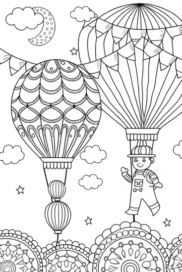 A coloring page of Luigi at the balloon festival