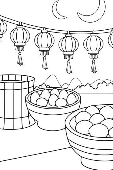 A coloring page of Easter Moonlight Lantern Festival
