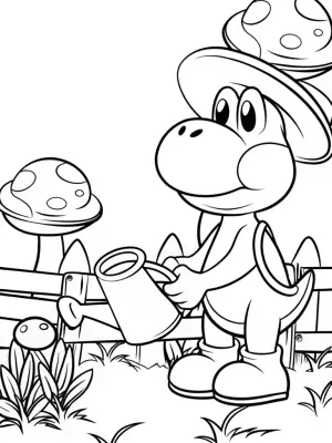 Yoshi watering alien plants coloring pages