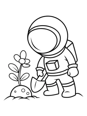 Gnome astronaut planting seeds coloring pages