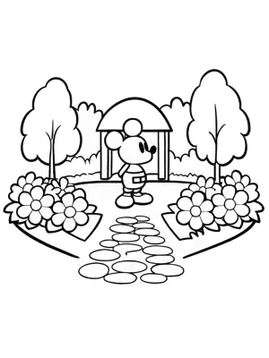 Mickey Mouse in a tea garden coloring pages