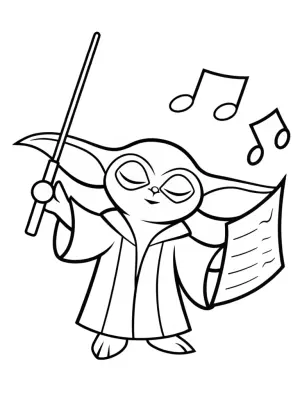 Baby Yoda conducting a symphony coloring pages