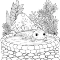 Axolotl relaxing in a hot spring