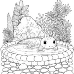 Axolotl relaxing in a hot spring