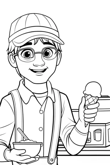 A coloring page of Blippi making ice cream