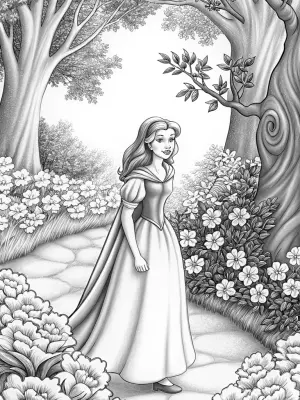 Belle in the magical garden coloring pages