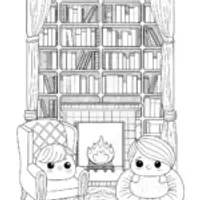 Squishmallows in a cozy library