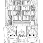 Squishmallows in a cozy library