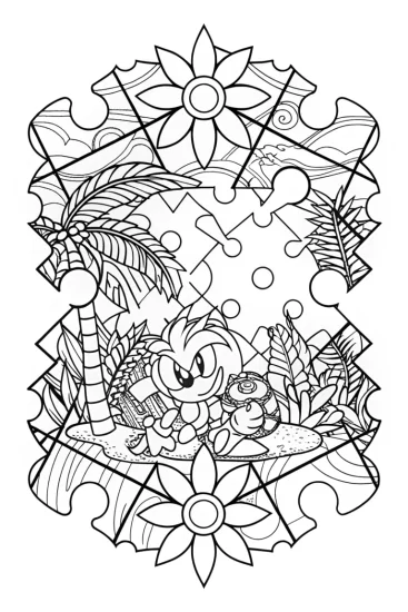 A coloring page of Super Sonic jigsaw puzzle adventure