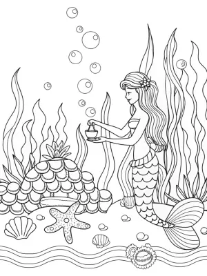 Mermaid tea ceremony coloring pages